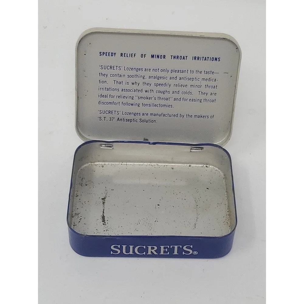 Vintage Sucrets Lozenges Tin 1960's Antiseptic EMPTY Movie Bathroom Prop Set VTG